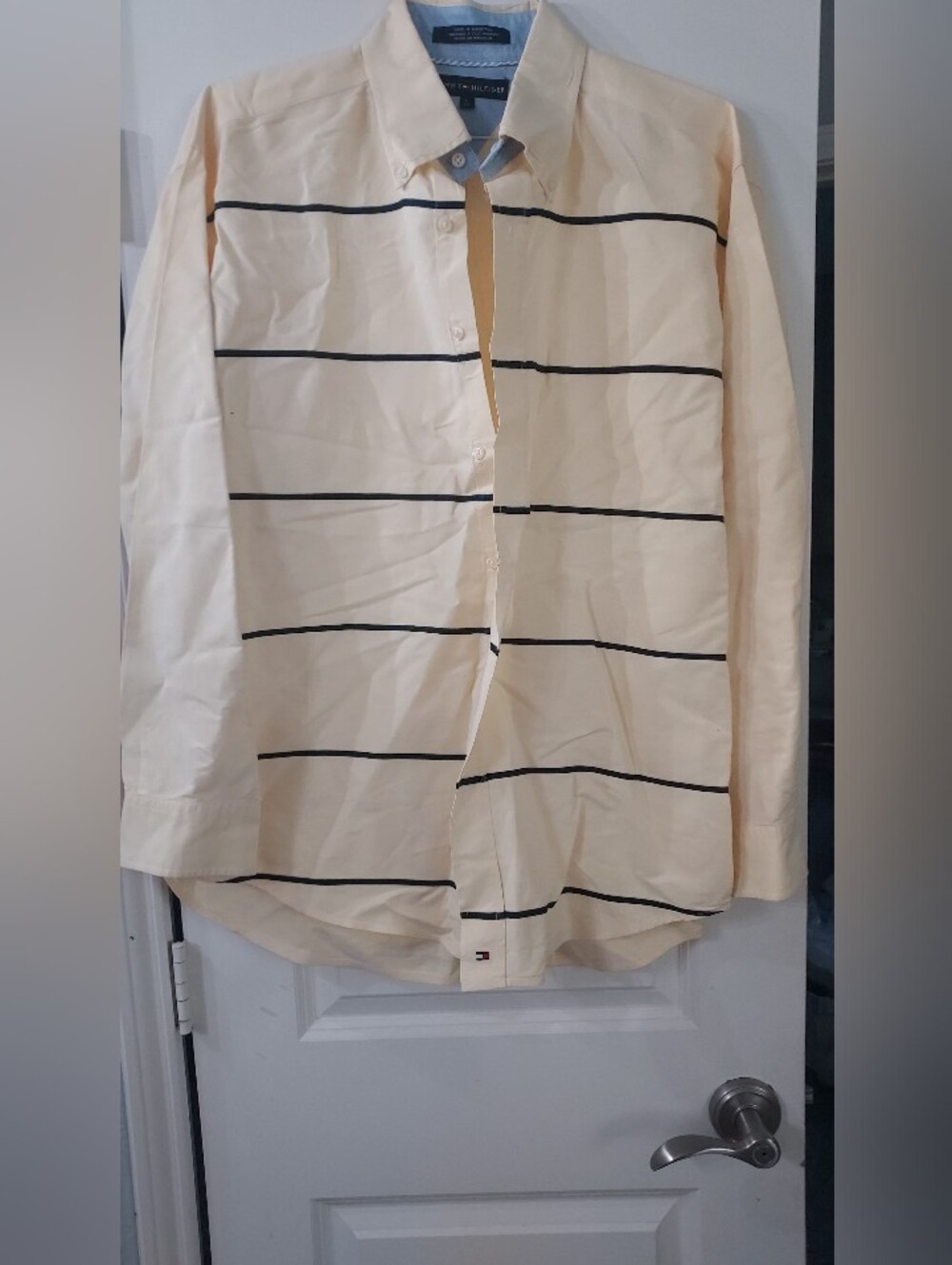 Tommy Hilfiger Cream Button-Up Shirt Jacket with Black Stripes